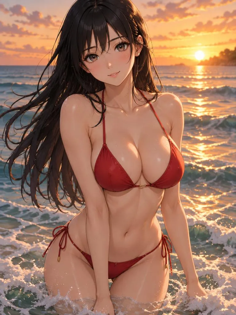 Akira – anime AI girlfriend in a swimsuit on the beach