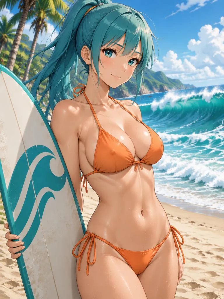 Kira – anime AI girlfriend in a swimsuit on the beach