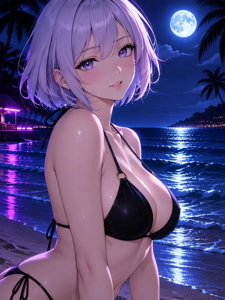 Yuna – anime AI girlfriend in a swimsuit on the beach